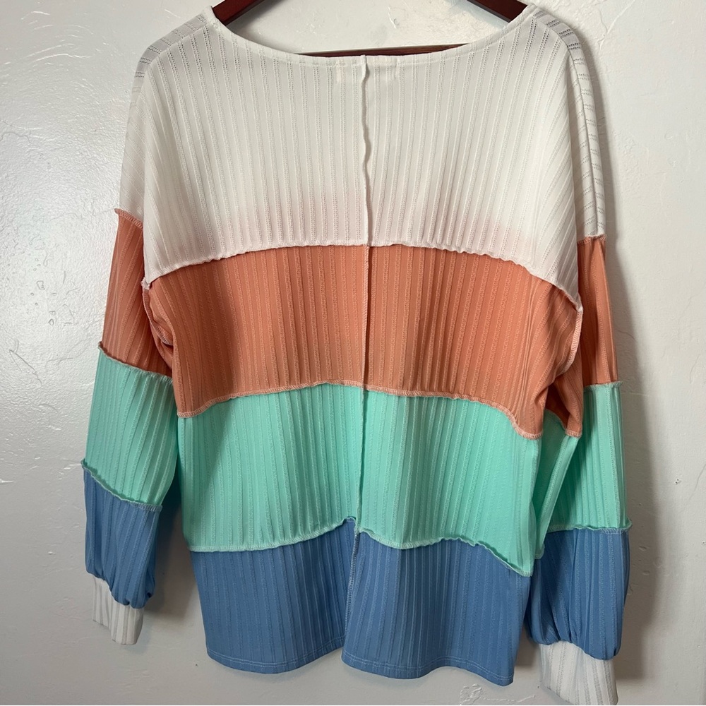Haptics Colorblock Ribbed Top - Peach, Mint & Blue Oversized Small fit to XL - Picture 4 of 4
